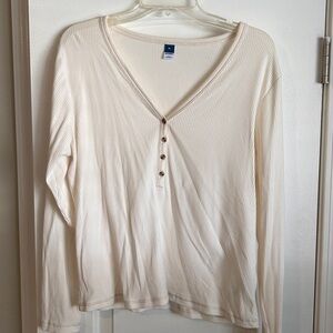 Old Navy Cream Long Sleeve Henley Top